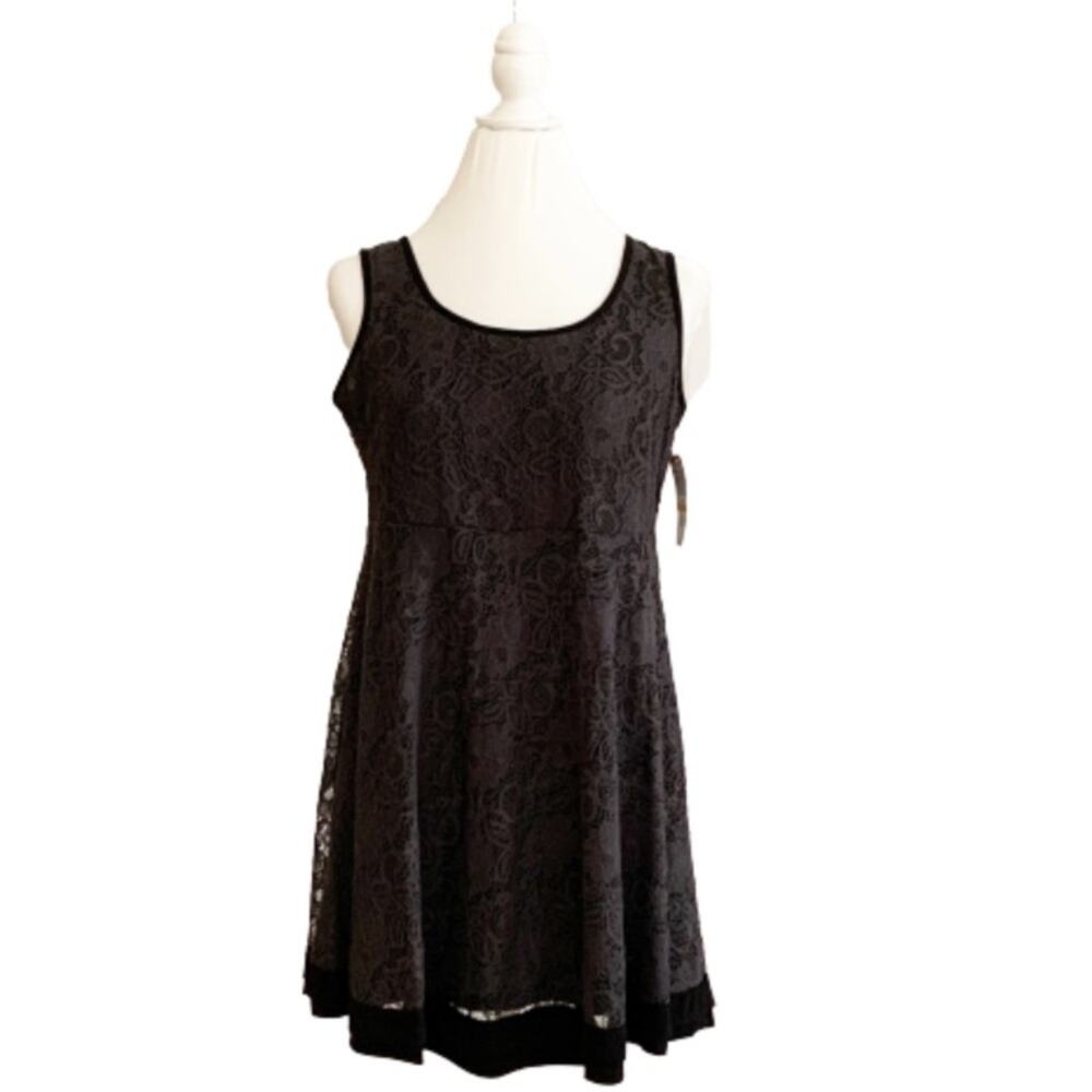 Style & Co Dress Gray Lace Black Trim Sleeveless Mini Party Dress Size Small NEW